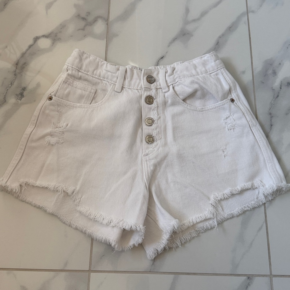 Zara White Distressed Cut Off Jean Shorts Girls 13/14